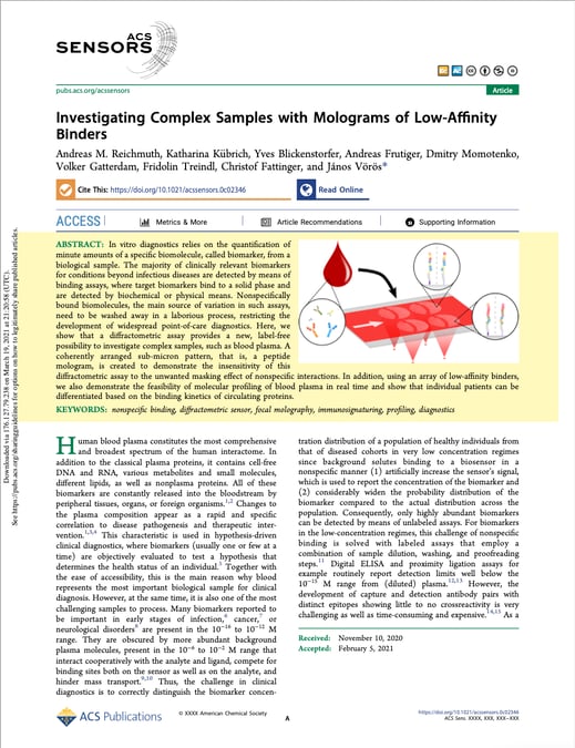 Investigating complex samples with molograms of low-affinity binders