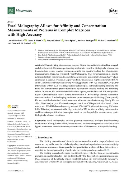 Focal Molography Allows for Affinity and Concentration Measurements of Proteins in Complex Matrices with High Accuracy