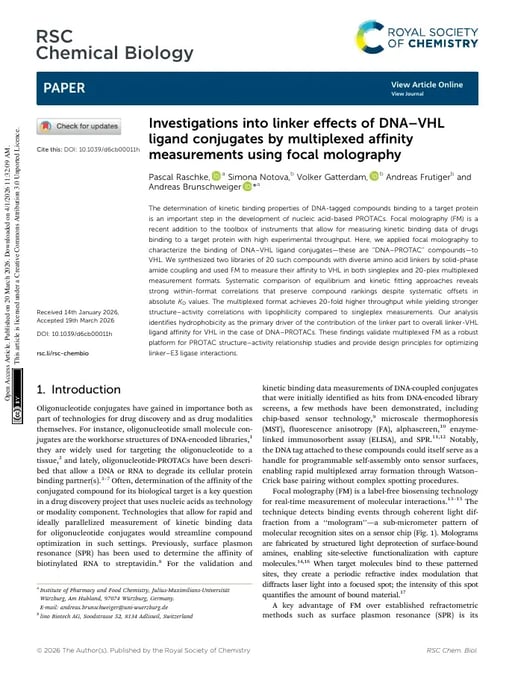 Investigations into Linker Effects of DNA-VHL Ligand Conjugates by Multiplexed Affinity Measurements Using Focal Molography