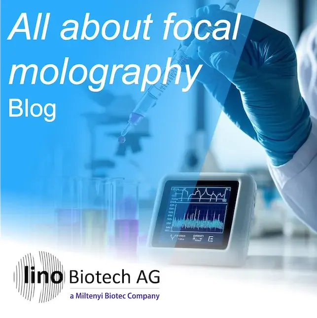 Blog cover for the article on biosensors: a gloved hand pipetting a sample next to a handheld measurement device