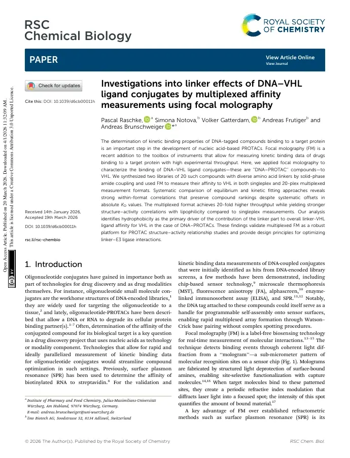 2026 Raschke Investigations into Linker Effects of DNA-VHL Ligand Conjugates by Multiplexed Affinity Measurements Using Focal Molography